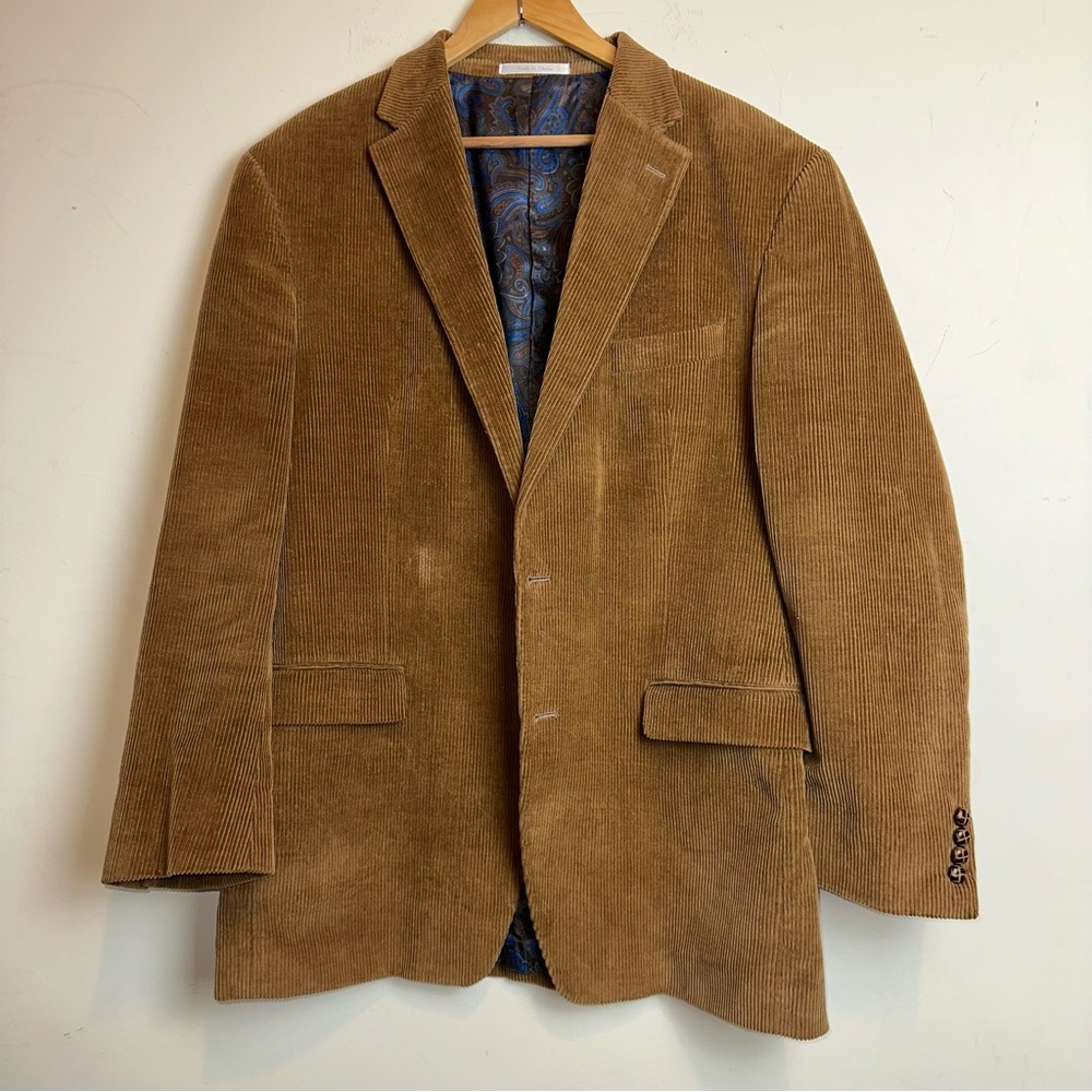 Vintage Lauren Ralph Lauren Mens 43L Corduroy Paisley Lined Blazer Brown Office